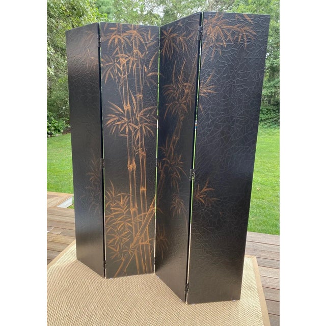 Chinoiserie Style Screen, Room Divider in Black With Bamboo Pattern by Baker For Sale - Image 16 of 18