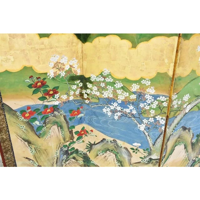 Vintage Meiji Period Six Panel Japanese Folding Screen For Sale In West Palm - Image 6 of 8