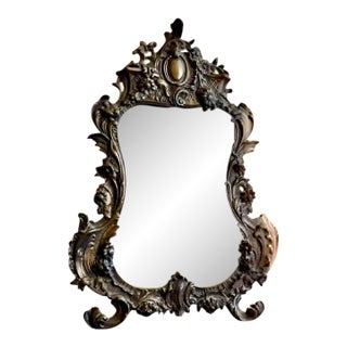 Antique Bronze Rococo Style French Big Table and Makeup Mirror From the 19th or Early 20th Century For Sale