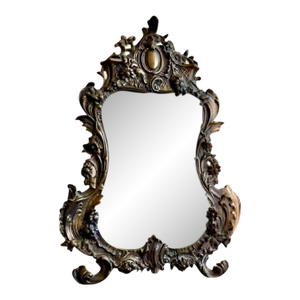 Antique Bronze Rococo Style French Big Table and Makeup Mirror From the 19th or Early 20th Century