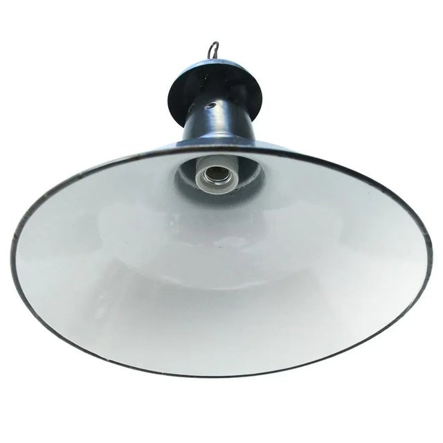 Industrial Vintage French Industrial Blue and Black Enamel Pendant Light For Sale - Image 3 of 5