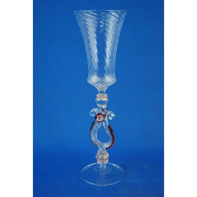 Red Vintage Venetian Goblet Glass in Blown Murano Glass, 1920s For Sale - Image 8 of 18