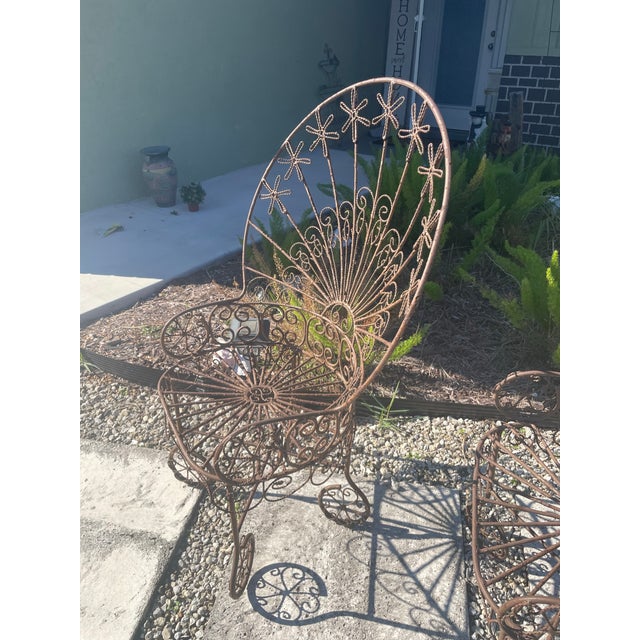 Metal 1960s Pair of Peacock Wrought Iron Chairs and Plant Stand For Sale - Image 7 of 9