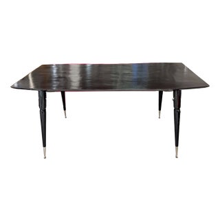 Black Lacquered Wood Dining Table with Conical Legs and Chrome Details, 1960s For Sale