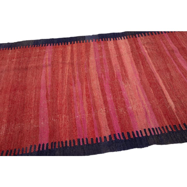 Red Mid-20th Century Turkish Kilim Red Handmade Geometric Wool Rug For Sale - Image 8 of 10