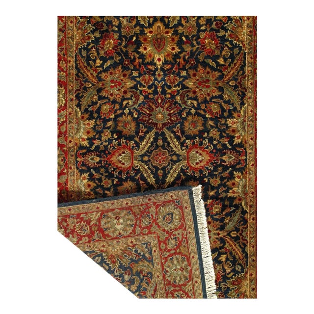 Traditional 2020s Navy Blue Fine Hand Knotted Agra Rug For Sale - Image 3 of 4