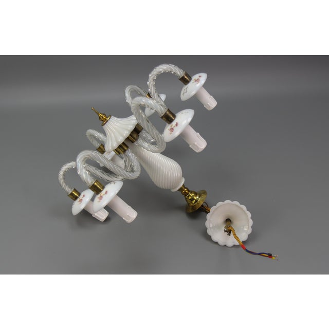Italian Murano White Clear and Milk Glass Six-Arm Chandelier, 1950s For Sale - Image 17 of 18