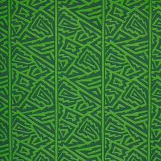 Schumacher X David Kaihoi Jagged Maze Fabric in Green For Sale
