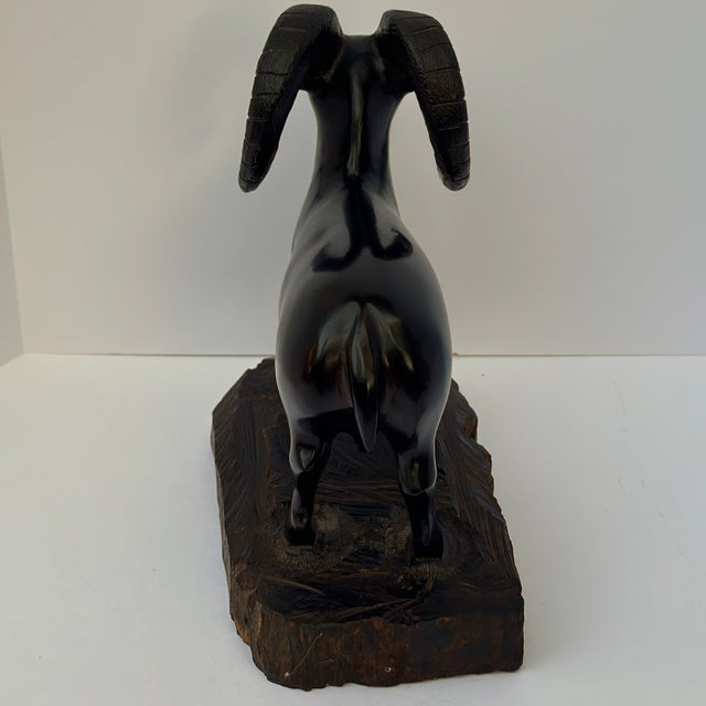 Vintage Hand Carved Solid Rosewood Big Horn Ram Sculpture For Sale - Image 9 of 12