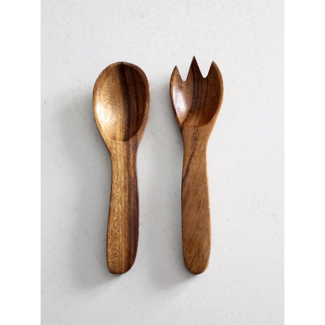 Mid Century Wooden Serving Utensils Pair For Sale - Image 6 of 6