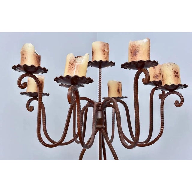Rustic Jan Barboglio Hand-Forged Rust Patina Iron 9-Light Floor Candelabra For Sale - Image 3 of 10