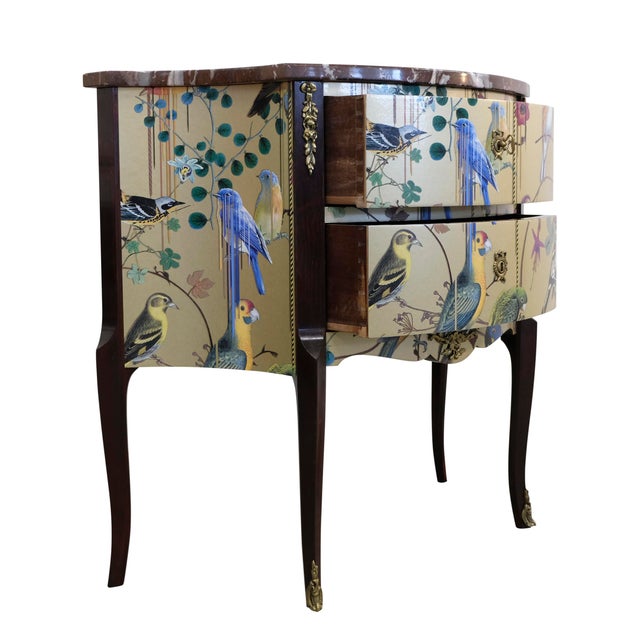 Gustavian Rococo style chests with natural marble slab and redesigned with a contemporary lacquered Gold Christian Lacroix...
