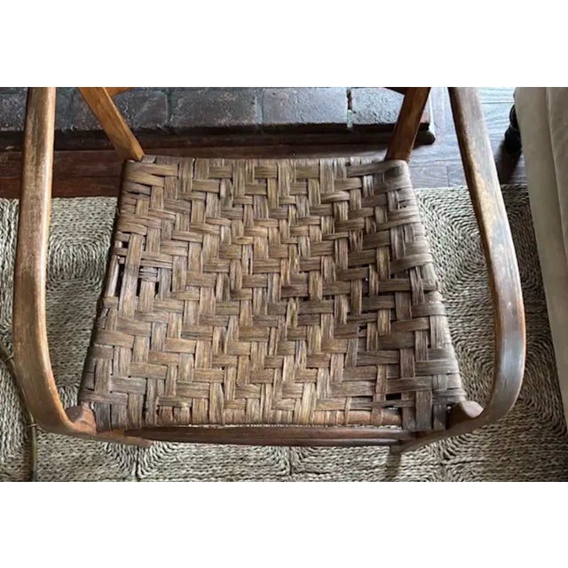 Brown Antique Primitive Bentwood Arm Ladder Back Chair With Original Woven Splint Seat For Sale - Image 8 of 10