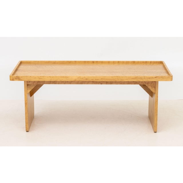 Modern Bird's Eye Maple Waterfall Coffee Table, with galleried top. 18.25" H x 47.5" W x 23" D. Provenance: From a West...