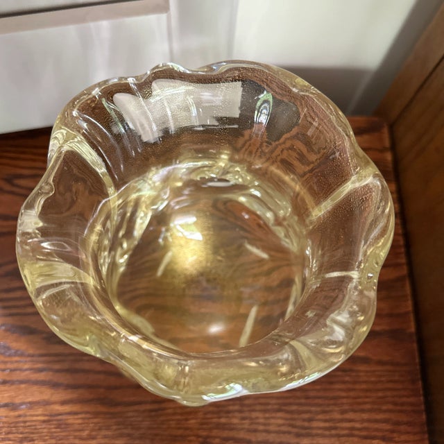 Vintage Murano Style Glass Gold Flake Drooping Glass Vase For Sale In Palm Springs - Image 6 of 9