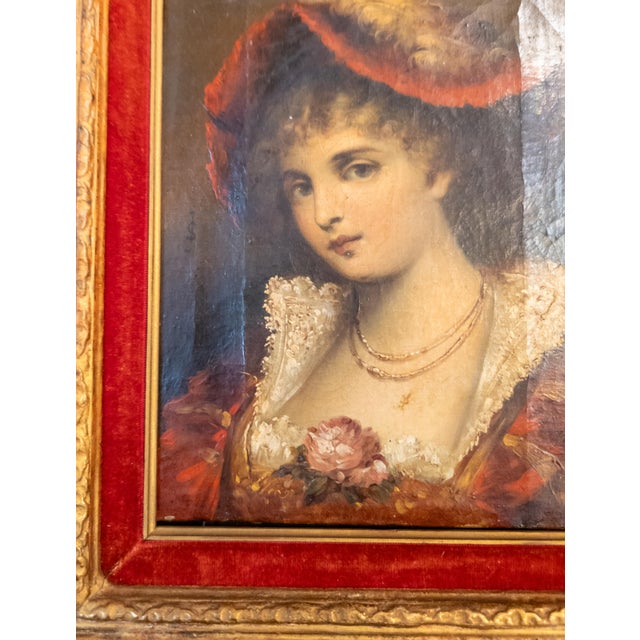 19th Century Continental European French Style Portrait Painting of a Lady in Red, Signed For Sale - Image 10 of 14