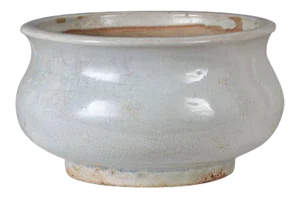 18th Century Chinese Monochrome White Glazed Bombe Shape Pottery Censer Bowl