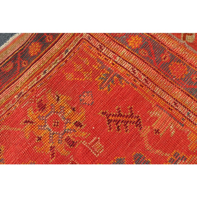 Red and Light Blue Wide Antique Turkish Oushak Gallery Runner For Sale - Image 18 of 18