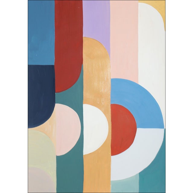Art Deco 2026, Art Deco Painting Triptych, Slippery Slope, Acrylic Paint on Watercolor Paper, Pastel Pattens by Natalia Roman For Sale - Image 3 of 11