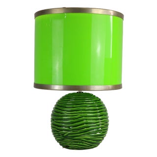 Vintage Table Lamp in Green Glazed Ceramic and Acrylic Glass, Italy, 1970s For Sale