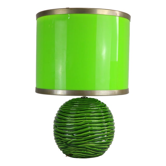Vintage Table Lamp in Green Glazed Ceramic and Acrylic Glass, Italy, 1970s For Sale