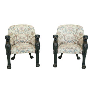 Pair Baker Stately Homes Collection Lion Carved Throne Chairs For Sale