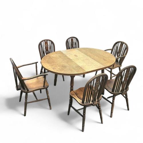 Windsor Wheelback Dining Table and Chairs from Oirschotse Meubelindustrie, 1950s, Set of 7 For Sale - Image 4 of 18