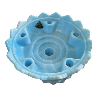 Vintage Fenton Blue Opalescent Hobnail Candle Bowl For Sale