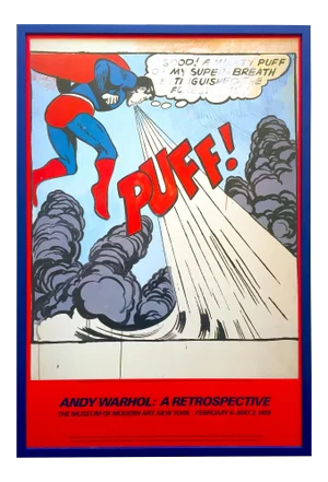 Andy Warhol Estate Vintage 1989 Moma Exhibition Lithograph Print Large Framed Pop Art Poster " Superman " 1960