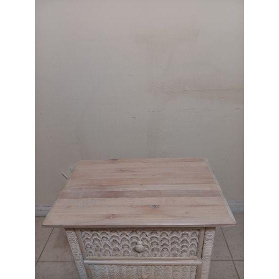 Nightstand Whitewash Wood Wicker Metal Detail Coastal Style Style: Coastal Color: Whitewash Dimensions: 26" W x 26" H x 16" D