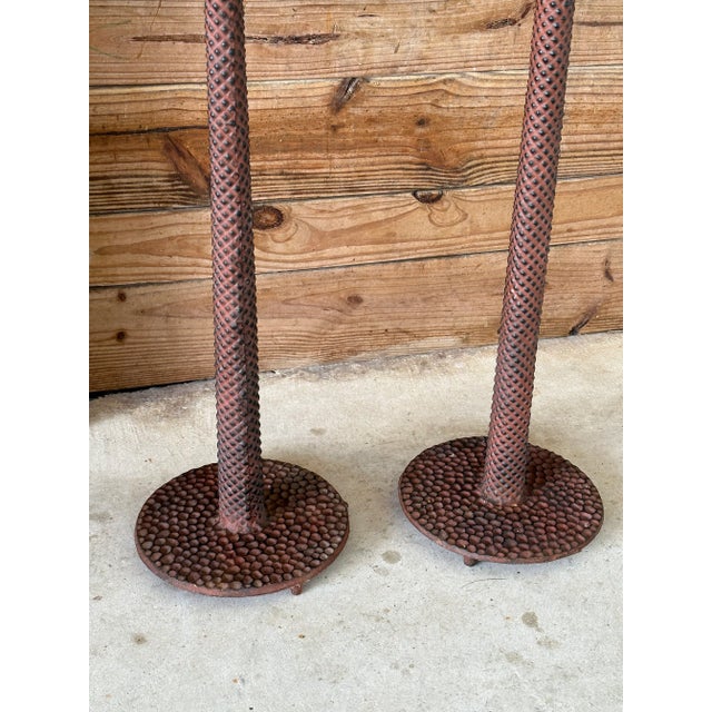 Traditional Pair of Vintage Sculptural Metal Palm Tree Floor Candle Holders For Sale - Image 3 of 13