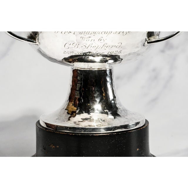 Brilliant Antique English Arts & Crafts Hammered Sterling Silver Wallasey Golf Trophy Cup Sports Man Cave Home Decor For Sale - Image 4 of 17