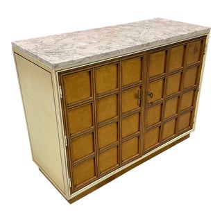 Vintage Marble and Gold Leaf Credenza Bar Cabinet For Sale