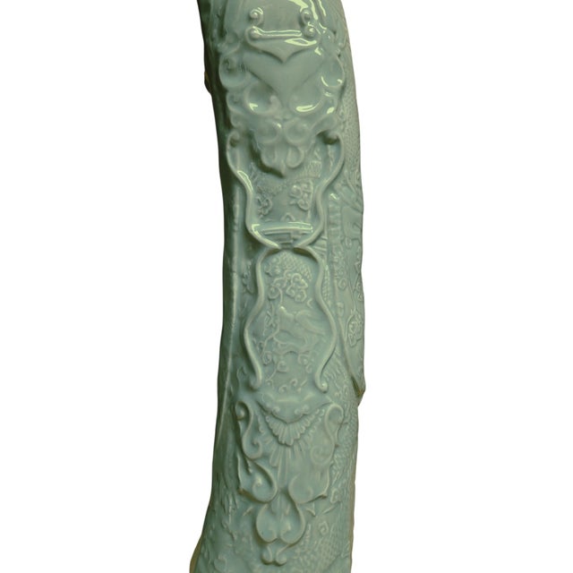 Light Green Vintage Asian Emperor & Empress Statues, a Pair For Sale - Image 8 of 10