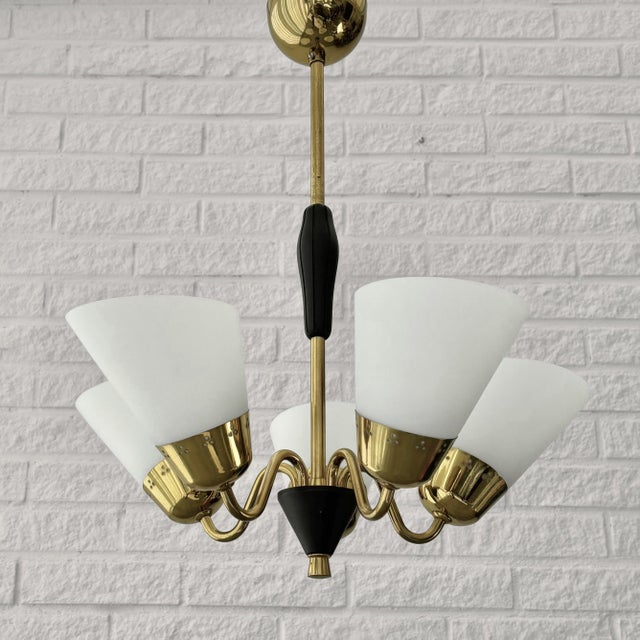 Mid-Century Modern Scandinavian Chandelier in Brass and Glass, 1940s For Sale - Image 10 of 10