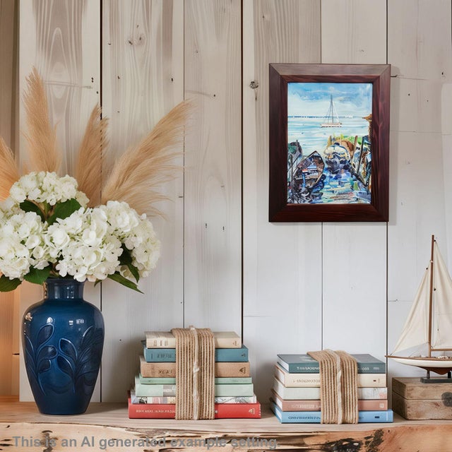 Boat Mooring on Fraueninsel – Oil Painting by Alexander Michael, 1994 This 1994 painting depicts a quiet boat mooring on...