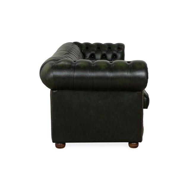 Chesterfield 4-Seater Sofa in Dark Green Leather For Sale - Image 12 of 15