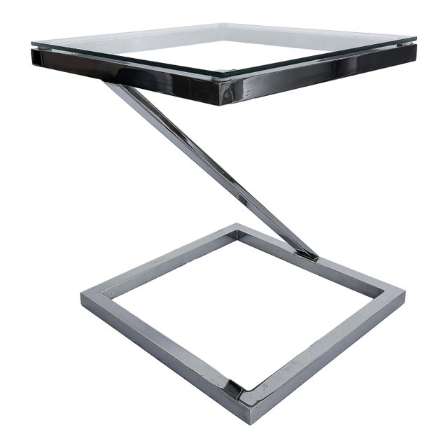Mid-Century Pace Collection "Z" Chrome Glass Side Table For Sale