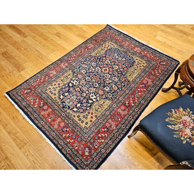 Persian Vintage Persian Tabriz Area Rug, Hand-Knotted Wool, Floral Pattern, Navy & Red, 4x6 For Sale - Image 3 of 15