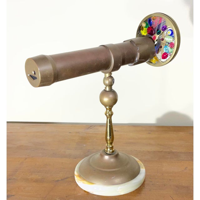 Exquisite Vintage Solid Brass & Onyx-Base Dual-Wheel Kaleidoscope For Sale - Image 10 of 14