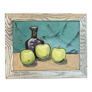 Vintage Boho Original Apples Still Life Oil on Board For Sale