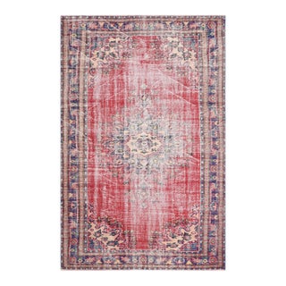 1970s Vintage Turkish Handmade Wool Cotton Red Area Rug For Sale