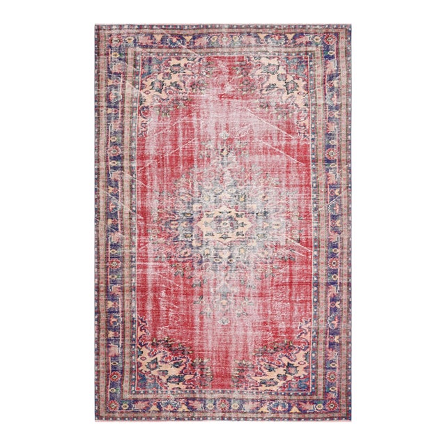 1970s Vintage Turkish Handmade Wool Cotton Red Area Rug For Sale