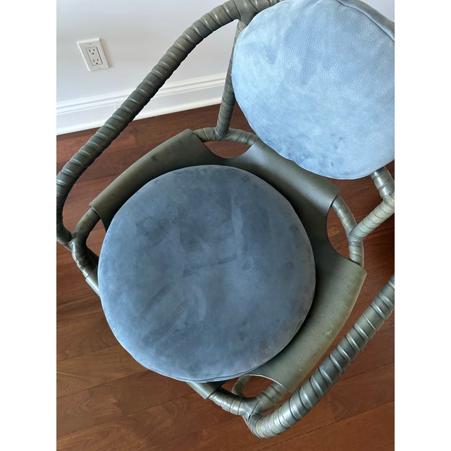 Attributed Ochre Caribou Leather Chairs Set of 3 For Sale In New York - Image 6 of 11