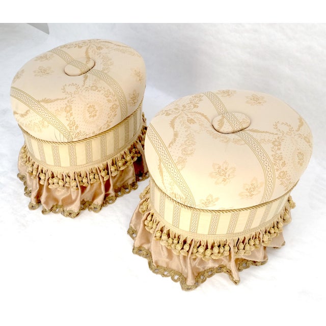 Pair Decorative Upholstery w/ Tassels Oval Benches Ottomans Foot Stools MINT For Sale - Image 10 of 11