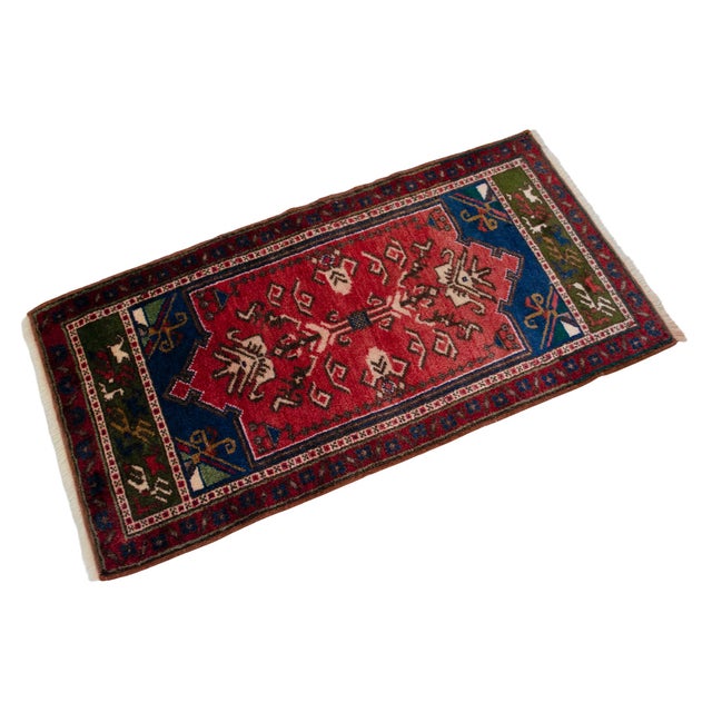 1970s Hand Knotted Turkish Rug Door Mat, Entryway Rug, Bath Mat, Kitchen Decor, Small Rug - 22″ × 44″ For Sale - Image 4 of 14