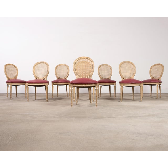 Set of Eight Louis XVI Style Caned Painted Dining Chairs For Sale - Image 4 of 18