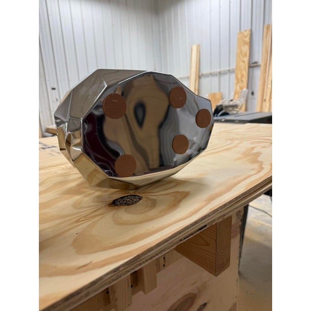 Geometric Cat Sculpture in Polished Stainless Steel, 11"x6.5"x15" For Sale - Image 4 of 5
