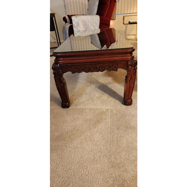 Beautiful and Elegant ROSEWOOD Coffee Table with extra thick beveled Glass Top. Stunning hand-carved solid rosewood...