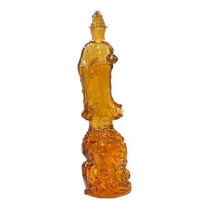 Orange Crystal Glass Standing Ru Yi Bodhisattva Kwan Yin Statue